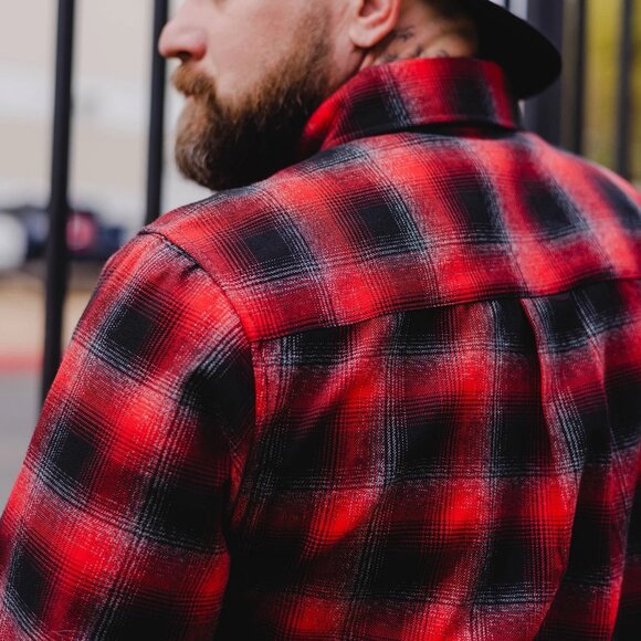 Dixxon Fairview Red Black Plaid Flannel Long Sleeve Shirt - Picture 2 of 10